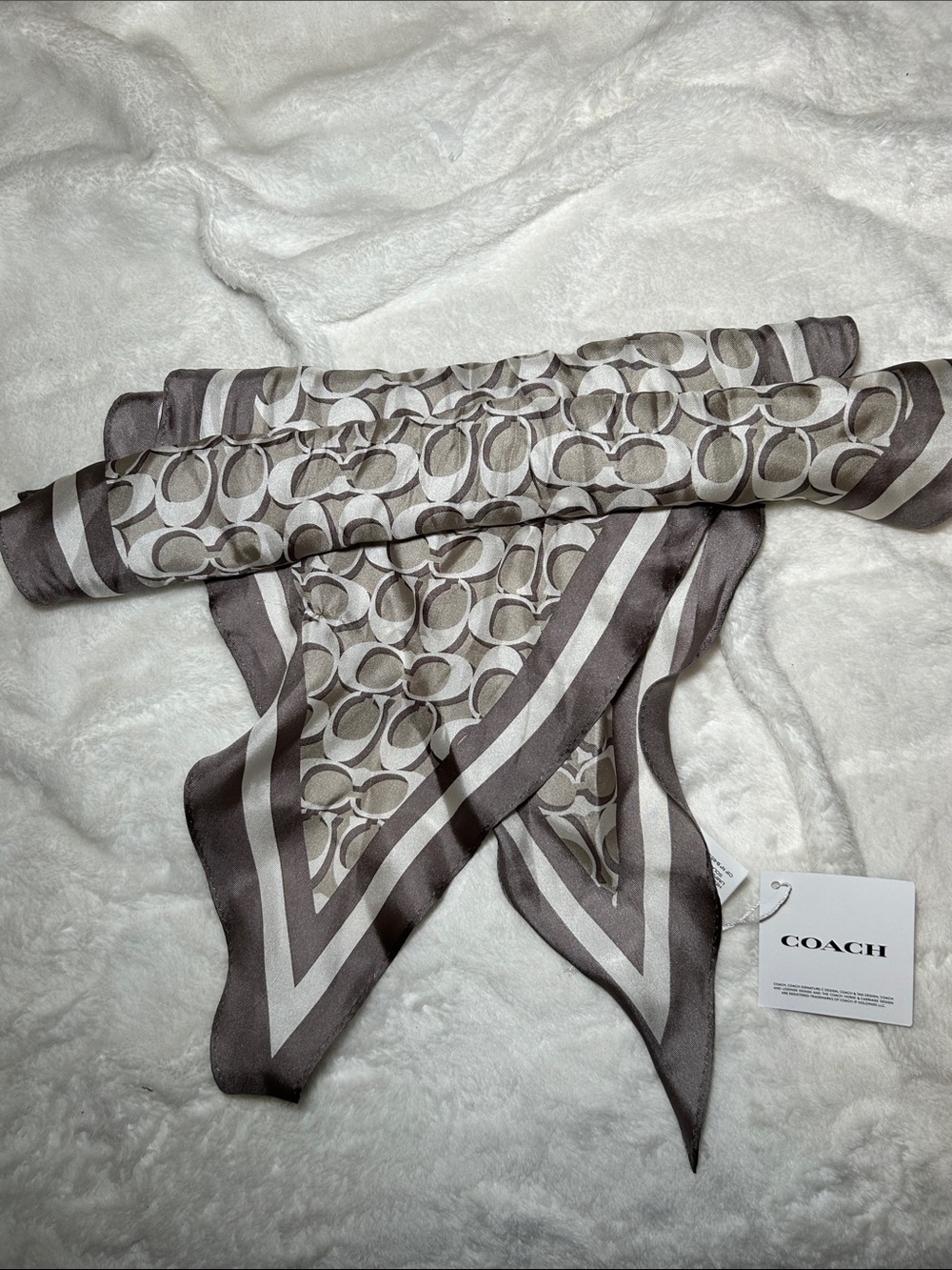 Coach Taupe & Cream Signature Silk Scarf